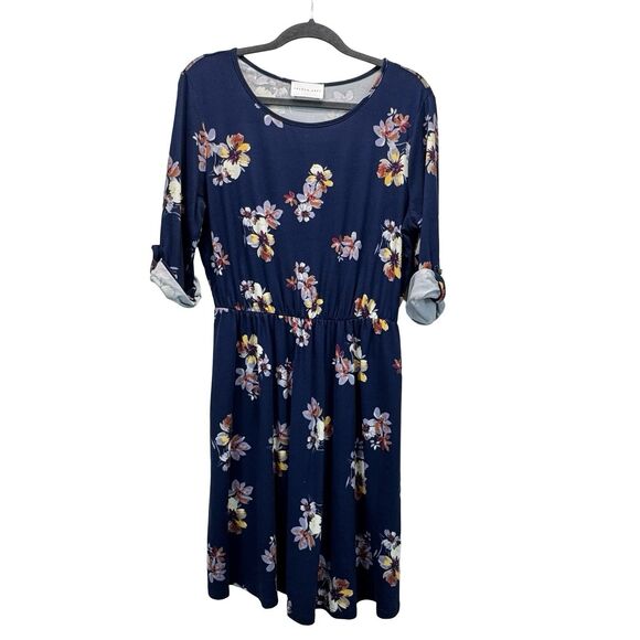 French Grey Stitch Fix Murphy Dress XL Navy Floral Brushed Knit Stretch - Picture 1 of 5